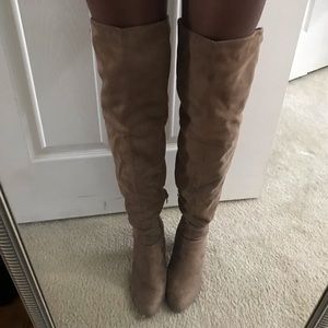 Suede Tan knee high heels